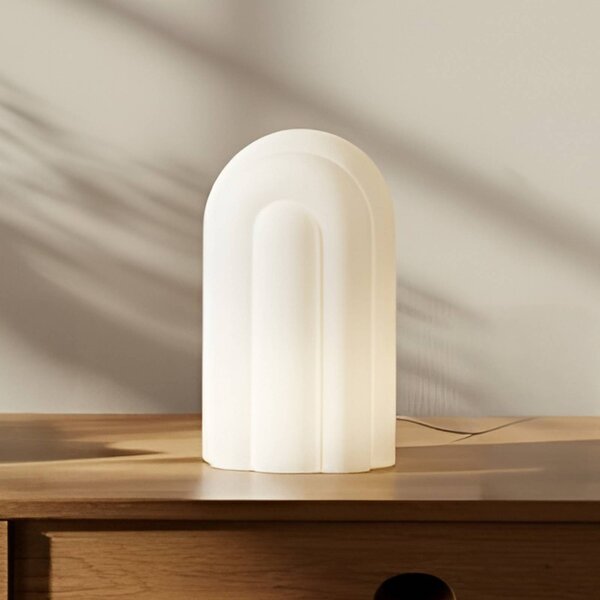 Lampa stołowa LED Lunja Lucande, możliwość ściemniania, biały / opal, salon / jadalnia, szkło, nowoczesny