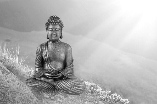 Samoprzylepna tapeta czarno-biały Budda w medytującej pozycji