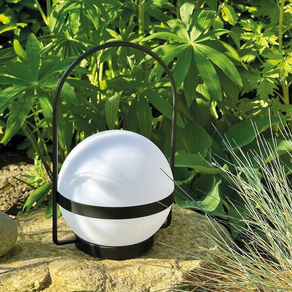 Dyberg Larsen Lampa solarna LED Summer, biała/czarna, wysokość 26 cm możliwość ściemniania, czarny, metal, design