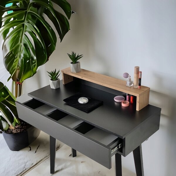 Toaletka / konsola "LENA PLUS" czarna + dąb artisan, bukowe czarne nóżki