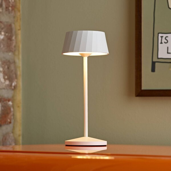Sigor Lampa stołowa LED Facetta, biała, 22 cm, metal, CCT IP44 możliwość ściemniania, biały / opal, salon / jadalnia, aluminium, nowoczesny
