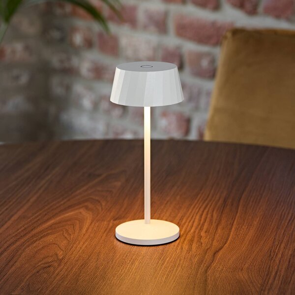 Sigor Lampa stołowa LED Facetta, biała, 22 cm, metal, CCT IP44 możliwość ściemniania, biały / opal, salon / jadalnia, aluminium, nowoczesny