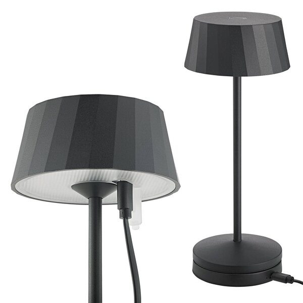 Sigor Lampa stołowa LED z akumulatorem Facetta, czarna, 22 cm, metal CCT IP44 możliwość ściemniania, czarny, salon / jadalnia, aluminium, nowoczesny