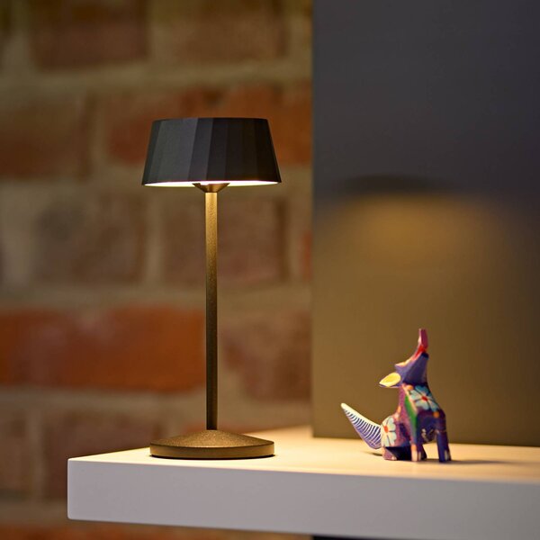 Sigor Lampa stołowa LED z akumulatorem Facetta, czarna, 22 cm, metal CCT IP44 możliwość ściemniania, czarny, salon / jadalnia, aluminium, nowoczesny
