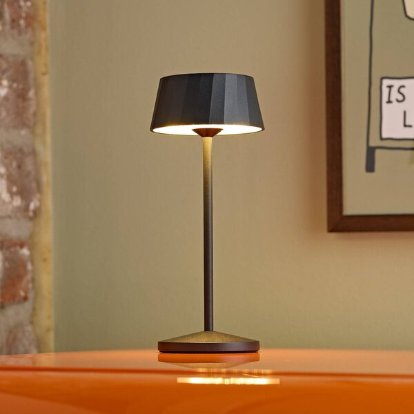 Sigor Lampa stołowa LED z akumulatorem Facetta, czarna, 22 cm, metal CCT IP44 możliwość ściemniania, czarny, salon / jadalnia, aluminium, nowoczesny