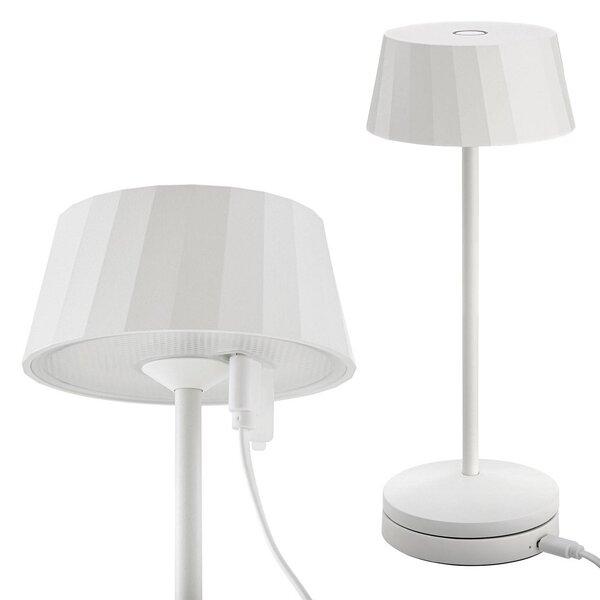 Sigor Lampa stołowa LED Facetta, biała, 22 cm, metal, CCT IP44 możliwość ściemniania, biały / opal, salon / jadalnia, aluminium, nowoczesny