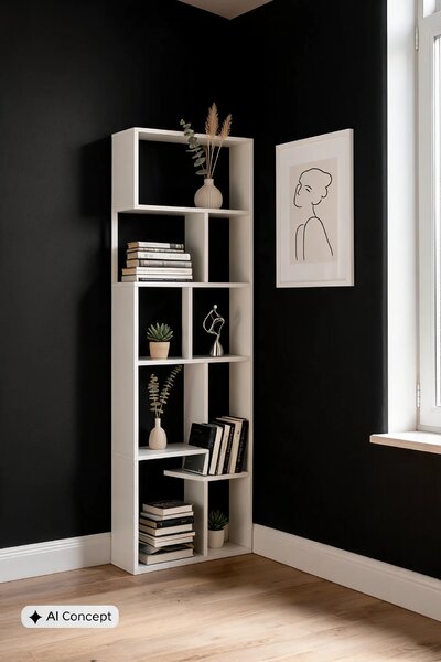 Narożny Minimalistyczny Biały Regał Z4-L13