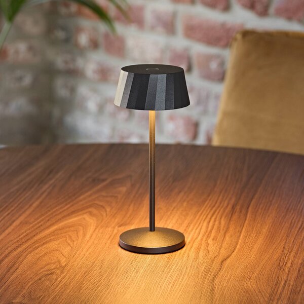 Sigor Lampa stołowa LED z akumulatorem Facetta, czarna, 22 cm, metal CCT IP44 możliwość ściemniania, czarny, salon / jadalnia, aluminium, nowoczesny