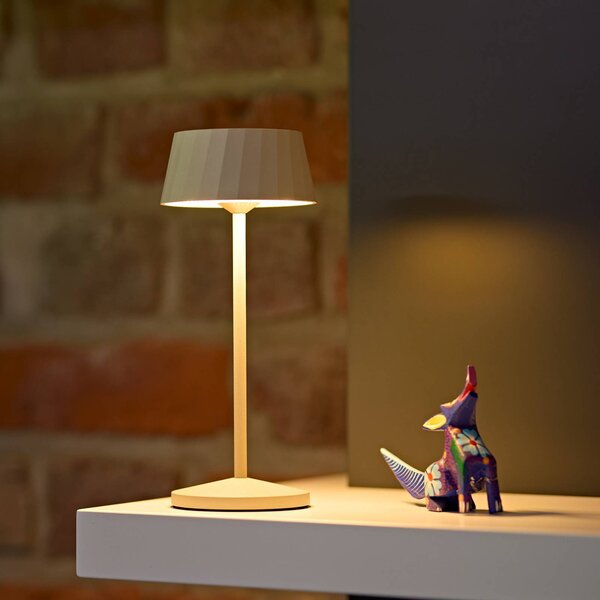 Sigor Lampa stołowa LED Facetta, beżowa, 22 cm, metal, CCT IP44 możliwość ściemniania, kremowy / amber, salon / jadalnia, aluminium, nowoczesny
