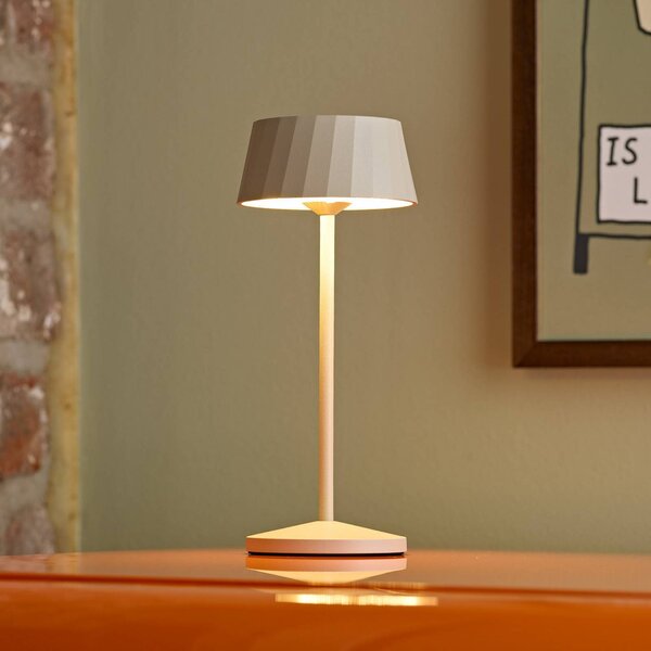Sigor Lampa stołowa LED Facetta, beżowa, 22 cm, metal, CCT IP44 możliwość ściemniania, kremowy / amber, salon / jadalnia, aluminium, nowoczesny