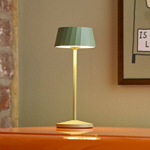 Sigor Lampa stołowa LED z akumulatorem Facetta, zielona, wysokość 22 cm, metal, CCT możliwość ściemniania, zielony, salon / jadalnia, aluminium, nowoczesny