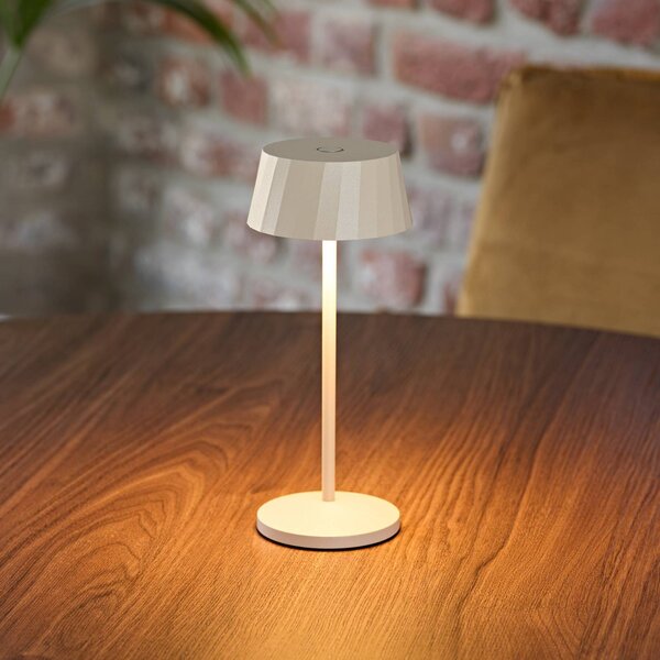 Sigor Lampa stołowa LED Facetta, beżowa, 22 cm, metal, CCT IP44 możliwość ściemniania, kremowy / amber, salon / jadalnia, aluminium, nowoczesny
