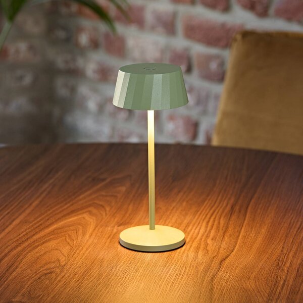 Sigor Lampa stołowa LED z akumulatorem Facetta, zielona, wysokość 22 cm, metal, CCT możliwość ściemniania, zielony, salon / jadalnia, aluminium, nowoczesny