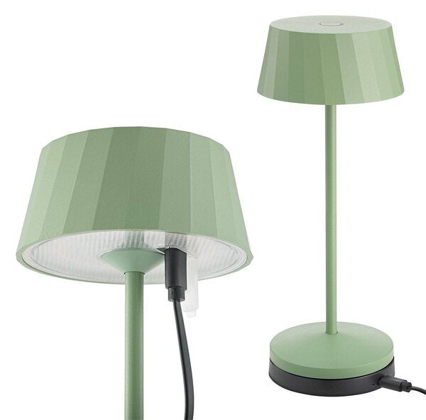 Sigor Lampa stołowa LED z akumulatorem Facetta, zielona, wysokość 22 cm, metal, CCT możliwość ściemniania, zielony, salon / jadalnia, aluminium, nowoczesny