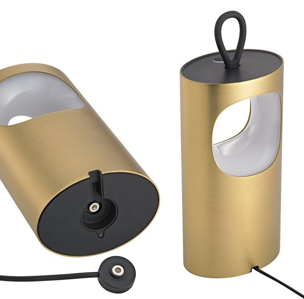 Sigor Lampa stołowa LED z akumulatorem Lunari, złota 16 cm metal CCT IP44 możliwość ściemniania, mosiężny / złoty, salon / jadalnia, aluminium, nowoczesny