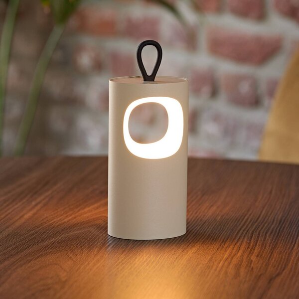 Sigor Lampa stołowa LED z akumulatorem Lunari, beżowa, 16 cm, metal, CCT IP44 możliwość ściemniania, kremowy / amber, salon / jadalnia, aluminium, nowoczesny