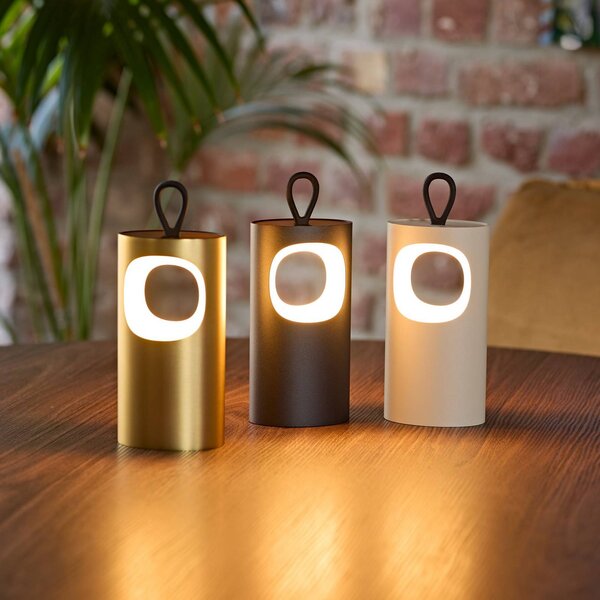 Sigor Lampa stołowa LED z akumulatorem Lunari, złota 16 cm metal CCT IP44 możliwość ściemniania, mosiężny / złoty, salon / jadalnia, aluminium, nowoczesny