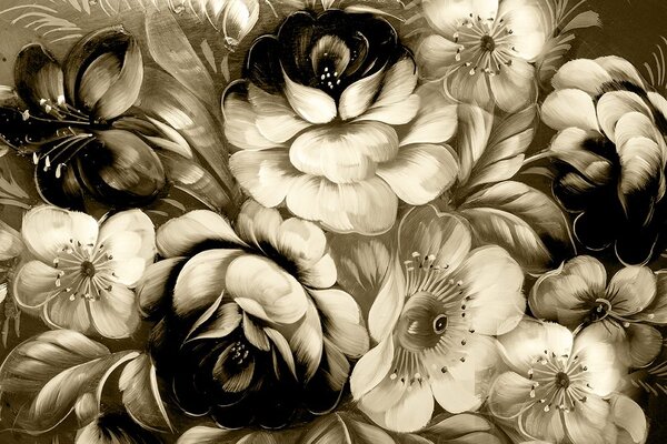 Tapeta kwiaty w sepiowym wydaniu