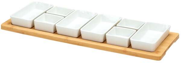 Porcelanowe miseczki na przekąski AION, 9 elementów na bambusowej tacy