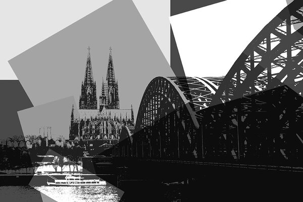 Tapeta czarno-biała ilustracja miasta Kolonia