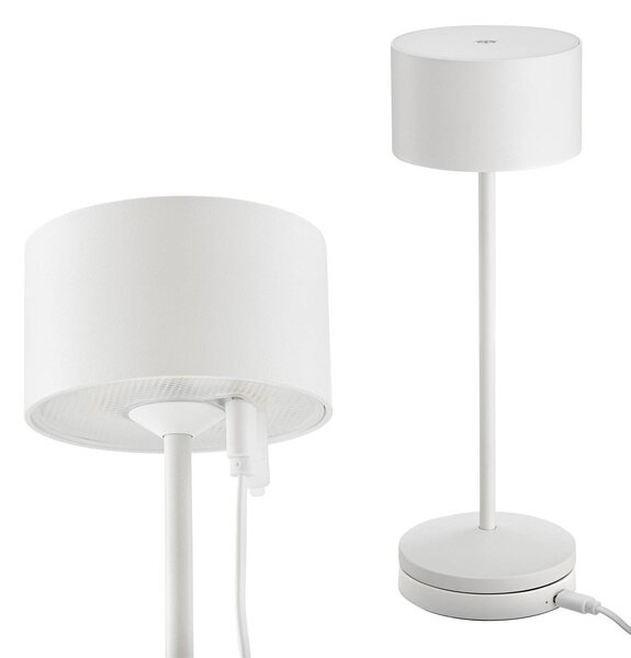 Sigor Lampa stołowa LED Veluna, biała, wysokość 25 cm, IP44, ściemniana, CCT możliwość ściemniania, biały / opal, salon / jadalnia, aluminium, nowoczesny