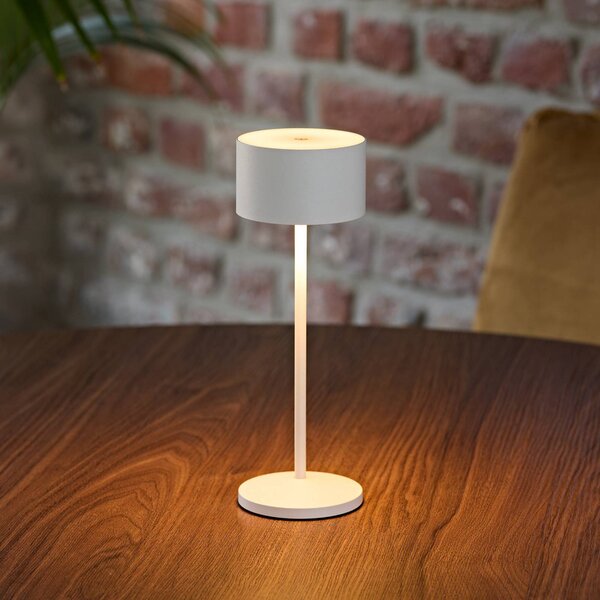 Sigor Lampa stołowa LED Veluna, biała, wysokość 25 cm, IP44, ściemniana, CCT możliwość ściemniania, biały / opal, salon / jadalnia, aluminium, nowoczesny