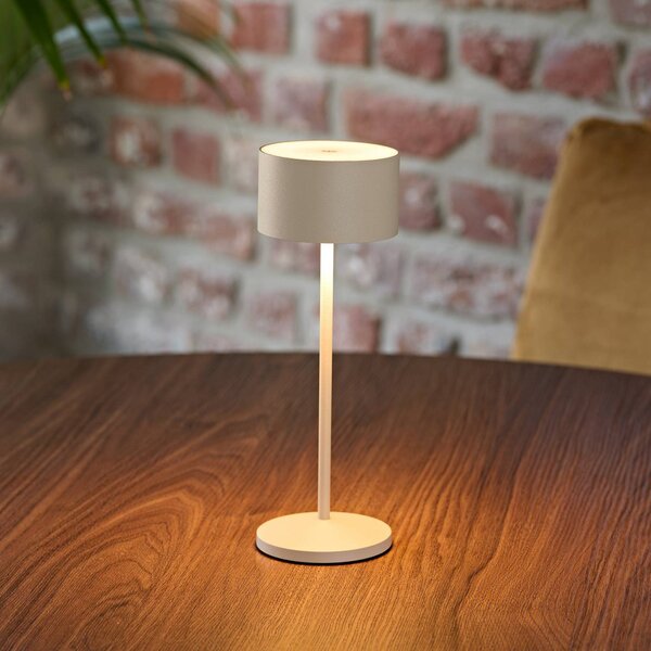 Sigor Lampa stołowa LED Veluna, beżowa, wysokość 25 cm, IP44, ściemniany CCT możliwość ściemniania, kremowy / amber, salon / jadalnia, aluminium, nowoczesny