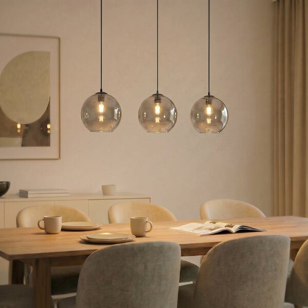 Lampa Wisząca Lucande, Brillar, ściemnialny, szary, salon, szkło, nowoczesny