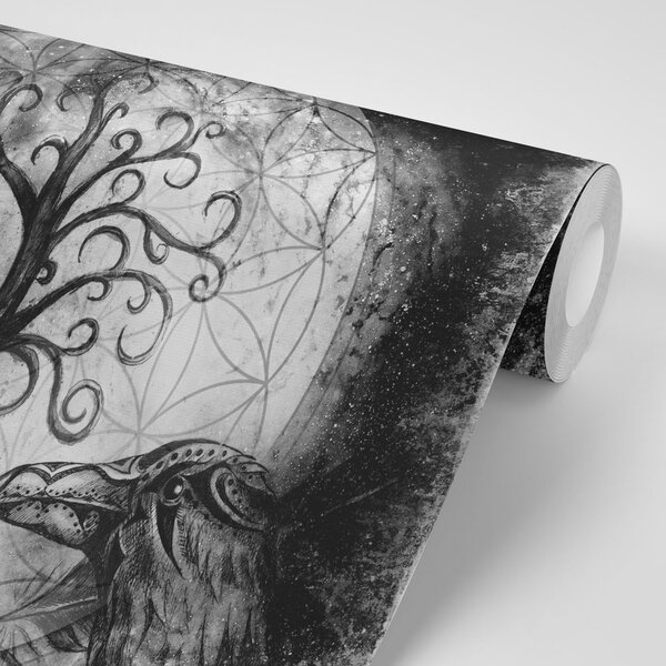 Tapeta czarno-białe magiczne drzewo życia