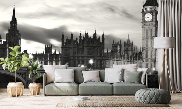 Fototapeta nocny czarno-biały Big Ben w Londynie