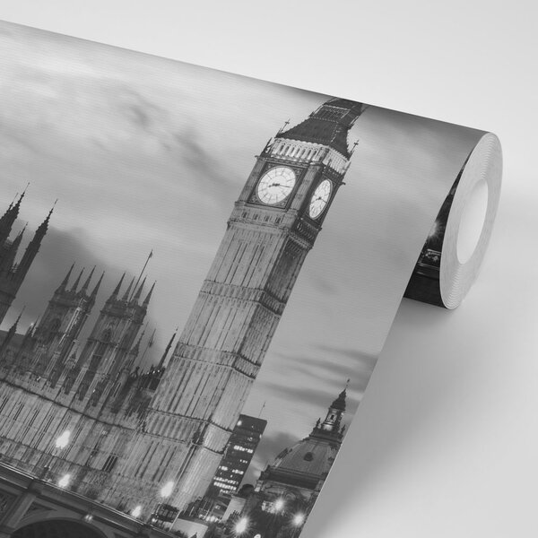 Fototapeta nocny czarno-biały Big Ben w Londynie