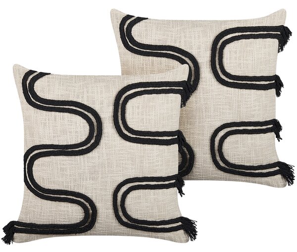 Dwie poduszki dekoracyjne abstrakcyjny wzór 45x45 beżowo-czarne Fuchsia Beliani