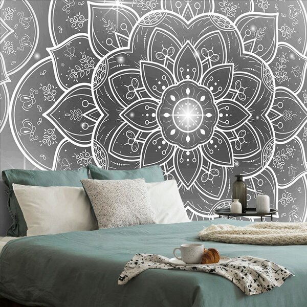 Tapeta czarno-biała orientalna Mandala