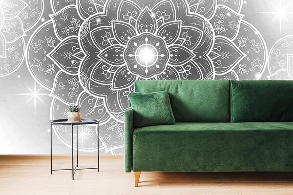 Tapeta czarno-biała orientalna Mandala