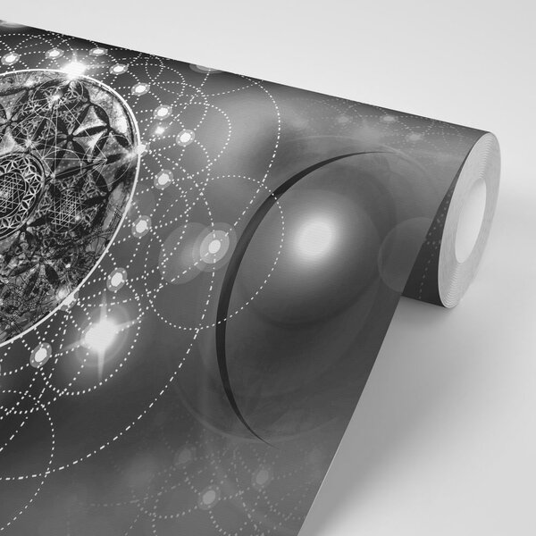 Tapeta czarująca czarno-biała Mandala
