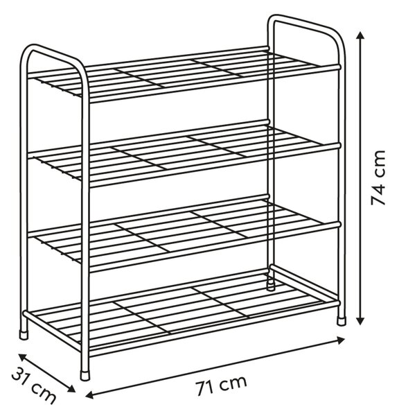 Wysoki stojak na buty METTY, 4 poziomy, 74 cm