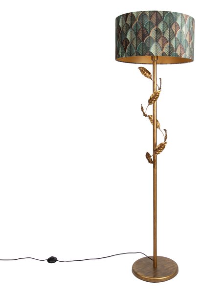 Złota lampa podłogowa z abażurem w kształcie liści i złotym wnętrzem 50 cm - Linden