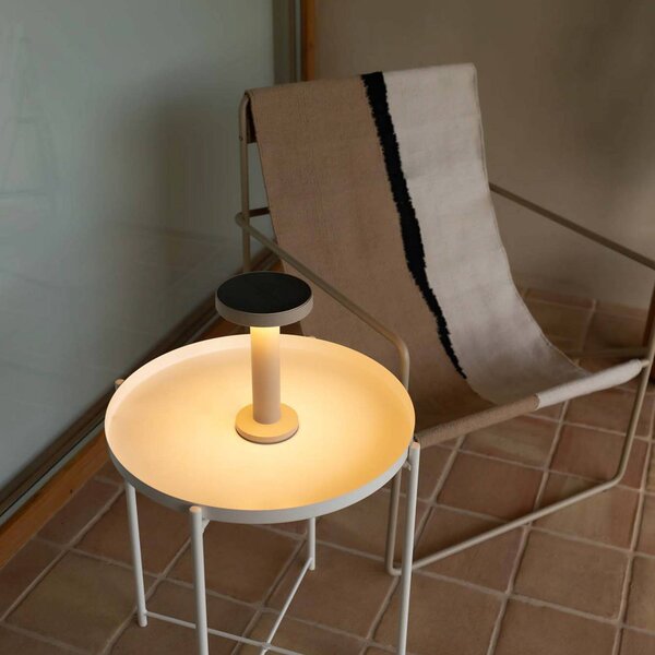 FARO BARCELONA Lampa stołowa LED Cairo, beżowa, tworzywo sztuczne, IP44, 21 cm możliwość ściemniania, aluminiowy / szary / cynkowy, salon / jadalnia, tworzywo sztuczne, nowoczesny