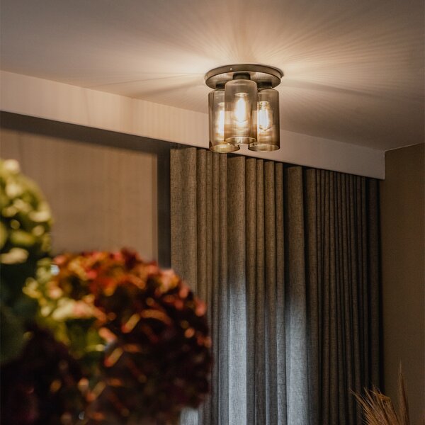 Lampa sufitowa w stylu art deco czarna z dymionym szkłem 3-światłowa - Laura