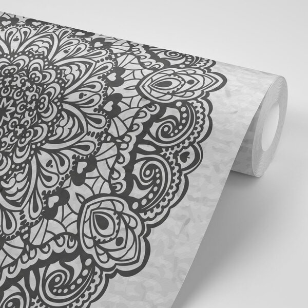 Tapeta kwiatowa mandala w czerni i bieli