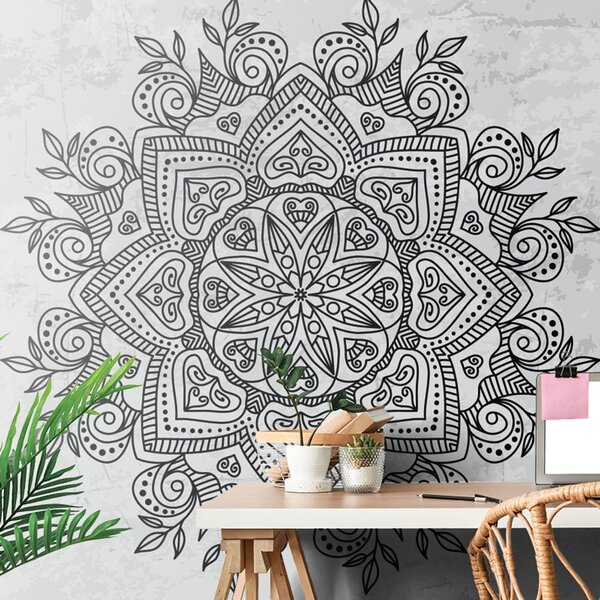 Tapeta Mandala ze starożytnym akcentem w czerni i bieli