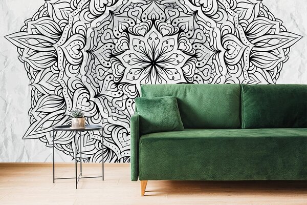 Tapeta abstrakcyjna etniczna mandala w czerni i bieli