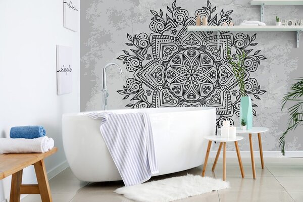 Tapeta Mandala ze starożytnym akcentem w czerni i bieli