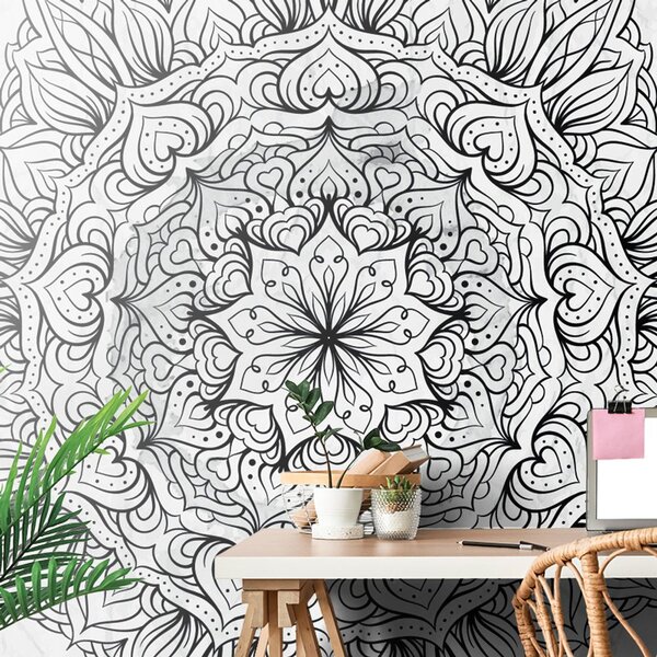 Tapeta abstrakcyjna etniczna mandala w czerni i bieli