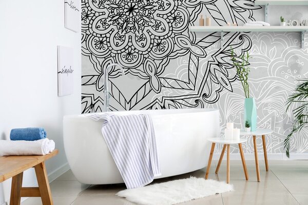 Tapeta Mandala w czarno-białym stylu