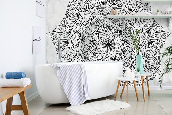 Tapeta abstrakcyjna etniczna mandala w czerni i bieli