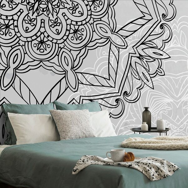 Tapeta Mandala w czarno-białym stylu