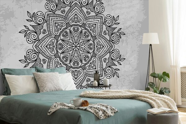 Tapeta Mandala ze starożytnym akcentem w czerni i bieli