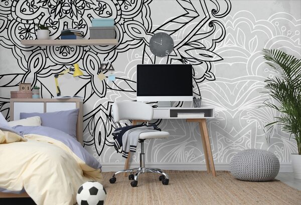 Tapeta Mandala w czarno-białym stylu