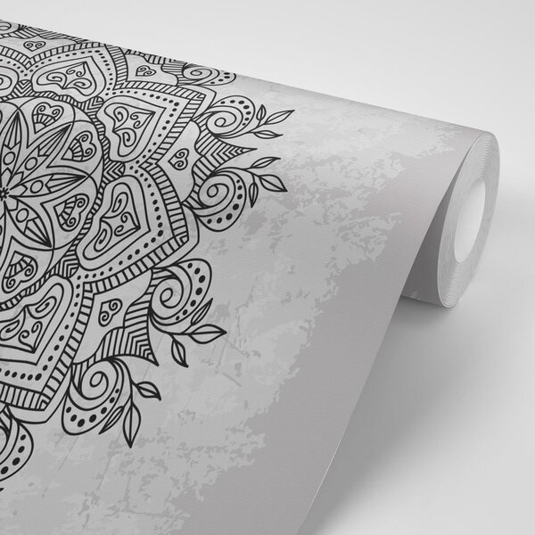 Tapeta Mandala ze starożytnym akcentem w czerni i bieli